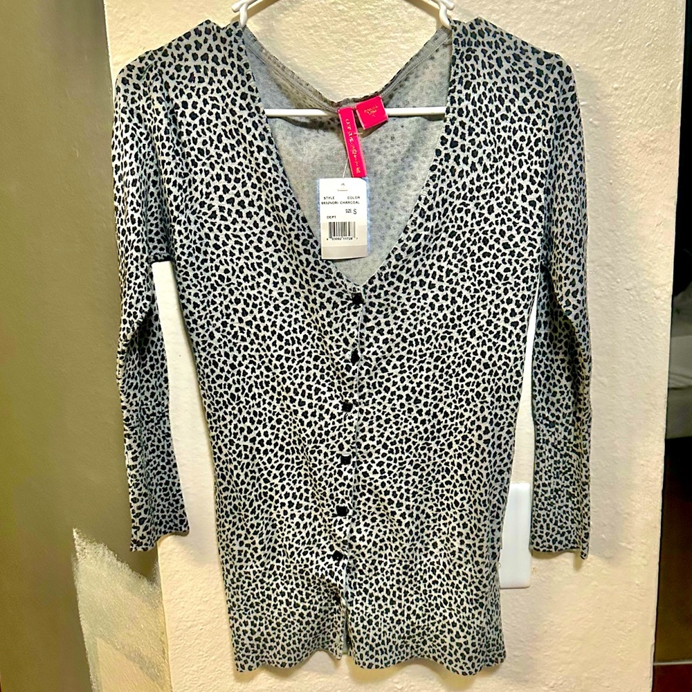 NWT Charlotte boutique Cheetah Print Black & Grey button up cardigan.